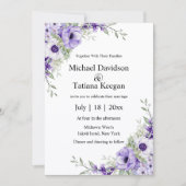 Invitation aquarelle violet fleuri code qr rsvp mariage (Devant)
