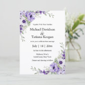 Invitation aquarelle violet fleuri code qr rsvp mariage (Debout devant)