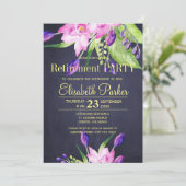Invitation Aquarelle violet fleurie élégante fête de retraite (Debout devant)