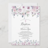 Invitation Aquarelle Violet Fleurs Baptême (Devant)