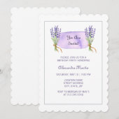 Invitation Aquarelle violet Fleurs de Lavande Française Anniv (Devant / Derrière)