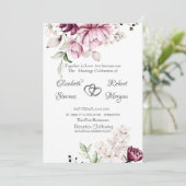 Invitation Aquarelle violet Fleurs Mariage (Debout devant)