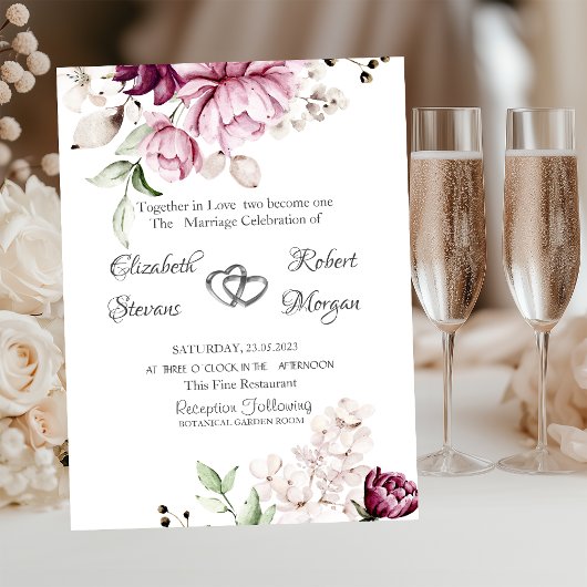 Invitation Aquarelle violet Fleurs Mariage