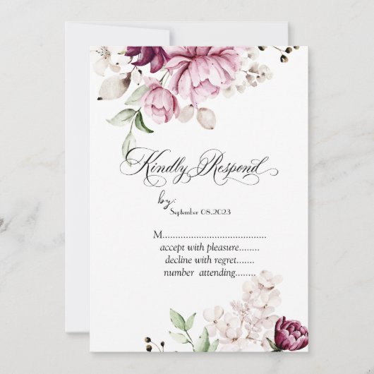 Invitation Aquarelle Violet Fleurs RSVP (Devant)