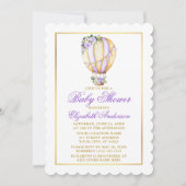 Invitation Aquarelle violet floral Baby shower or (Devant)