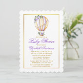 Invitation Aquarelle violet floral Baby shower or (Debout devant)