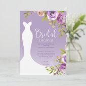 Invitation Aquarelle Violet Floral Bridal Douche (Debout devant)