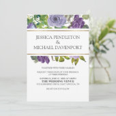 Invitation Aquarelle violet Floral Vins Vert Or Mariage (Debout devant)