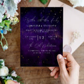 Invitation Aquarelle violet foncé Magique Mariage or