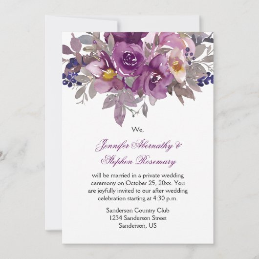 Invitation Aquarelle violet foncé Réception florale uniquemen (Devant)