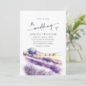 Invitation Aquarelle violet lavande Mariage de champ photo QR (Debout devant)