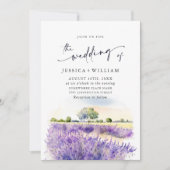 Invitation Aquarelle violet Lavande Mariage photo (Devant)