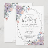 Invitation Aquarelle violet Lilac Floral Géométrique (Devant / Derrière)