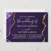 Invitation Aquarelle violet marbre Mariage or (Devant)