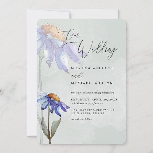Invitation Aquarelle violet marguerite Sage vert Mariage rust (Devant)