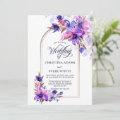 Invitation Aquarelle violet Mariage d'arche florale (Debout devant)