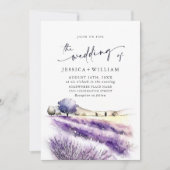 Invitation Aquarelle violet Mariage de champ Lavender Code QR (Devant)