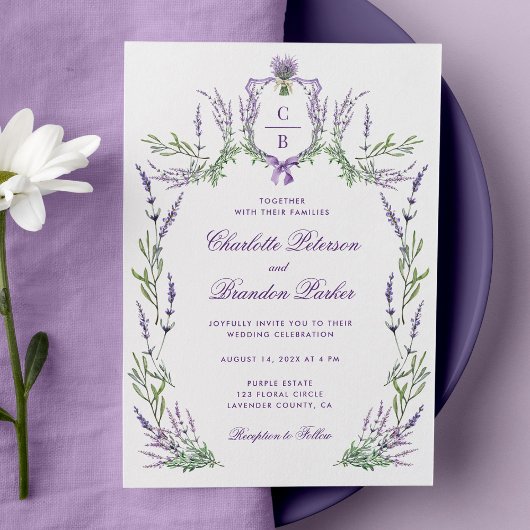 Invitation Aquarelle violet Mariage de crête de lavande
