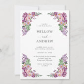 Invitation Aquarelle violet Mariage Floral (Devant)