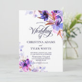 Invitation Aquarelle violet Mariage floral (Debout devant)
