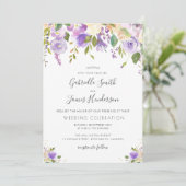Invitation aquarelle violet, mauve et mariage floral pêche (Debout devant)