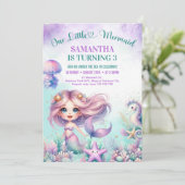 Invitation Aquarelle violet mignonne sirène fille de 3ème ann (Debout devant)