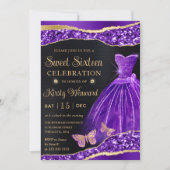 Invitation Aquarelle violet or Parties scintillant robe Sweet (Devant)