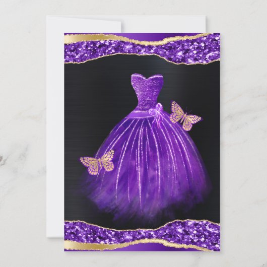 Invitation Aquarelle violet or Parties scintillant robe Sweet (Dos)
