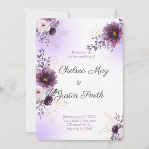 Invitation Aquarelle violet or Peony Mariage