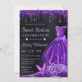 Invitation Aquarelle violet Parties scintillant robe Sweet si (Devant)