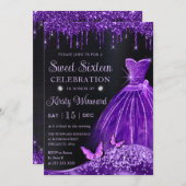 Invitation Aquarelle violet Parties scintillant robe Sweet si (Devant / Derrière)