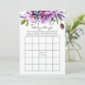 Invitation Aquarelle Violet Poppy Baby shower floral Bingo (Debout devant)