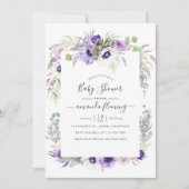Invitation Aquarelle violet poussiéreuse Baby shower floral (Devant)