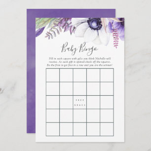 Invitation Aquarelle violet poussiéreuse Baby shower floral B