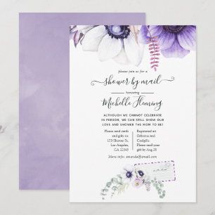 Invitation Aquarelle violet poussiéreuse Baby shower floral p