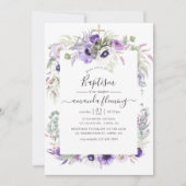 Invitation Aquarelle violet poussiéreuse Baptême floral (Devant)