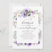 Invitation Aquarelle violet poussiéreuse Bat mitzvah floral (Devant)