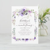 Invitation Aquarelle violet poussiéreuse Bat mitzvah floral (Debout devant)
