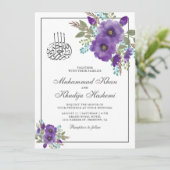Invitation Aquarelle violet poussiéreuse Floral Mariage islam (Debout devant)