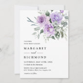 Invitation Aquarelle violet poussiéreuse Mariage floral rusti (Devant)
