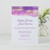 Invitation Aquarelle violet prune Mauve Mariage or (Debout devant)