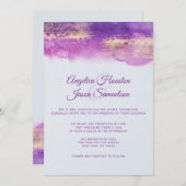 Invitation Aquarelle violet prune Mauve Mariage or (Devant / Derrière)