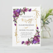Invitation Aquarelle violet rose chaud or Script floral (Debout devant)