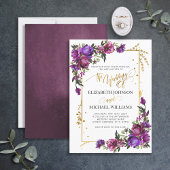 Invitation Aquarelle violet rose chaud or Script floral