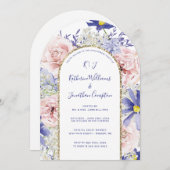 Invitation Aquarelle violet rose Fleur (Devant / Derrière)