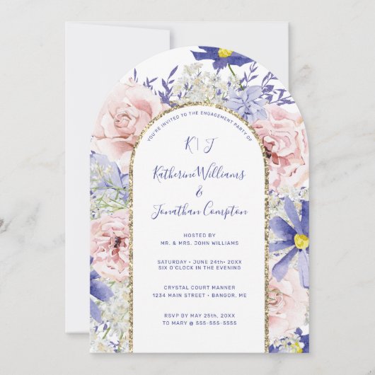 Invitation Aquarelle violet rose Fleur (Devant)
