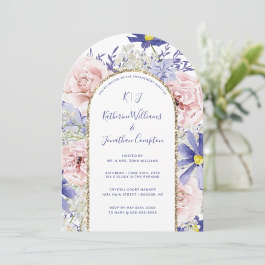 Invitation Aquarelle violet rose Fleur (Debout devant)