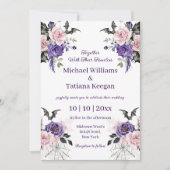 Invitation aquarelle violet rose floral halloween mariage (Devant)