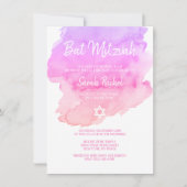 Invitation Aquarelle violet rose rose rose BAT MITZVAH étoile (Devant)