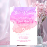 Invitation Aquarelle violet rose rose rose BAT MITZVAH étoile<br><div class="desc">Belles cartes d'invitation de Bat mitzvah juif religieux. Aquarelle claire pêche pastel, rose et légèrement violet avec l'étoile de David en blanc. Lettres de script modernes. 'Est appelé à la TORAH comme un Bar Mitzvah'. Parfait pour fille de 12 ans, fille. Facile à modifier - il suffit d'ajouter vos informations...</div>